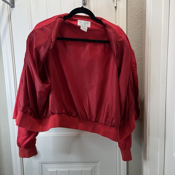 Silk Club Vintage Women’s 100% Linen Bomber Jacket Size L Zip Up Red - Picture 7 of 11